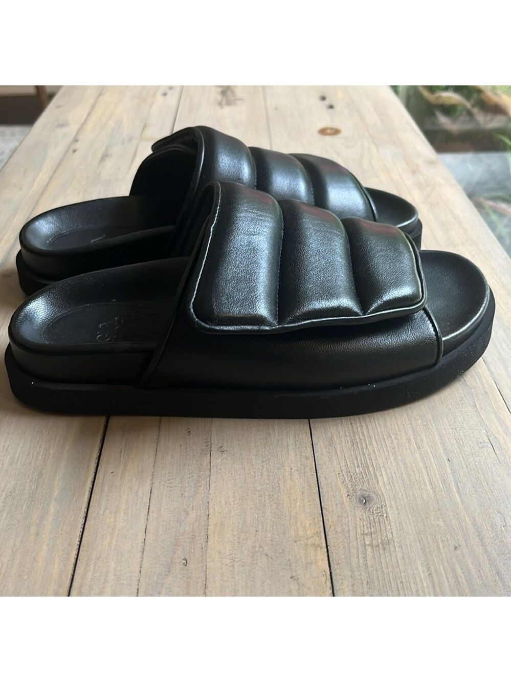 Gia Borghini Black Padded Leather Platform Slides Mules Size 36.5, US 6 - Picture 7 of 12